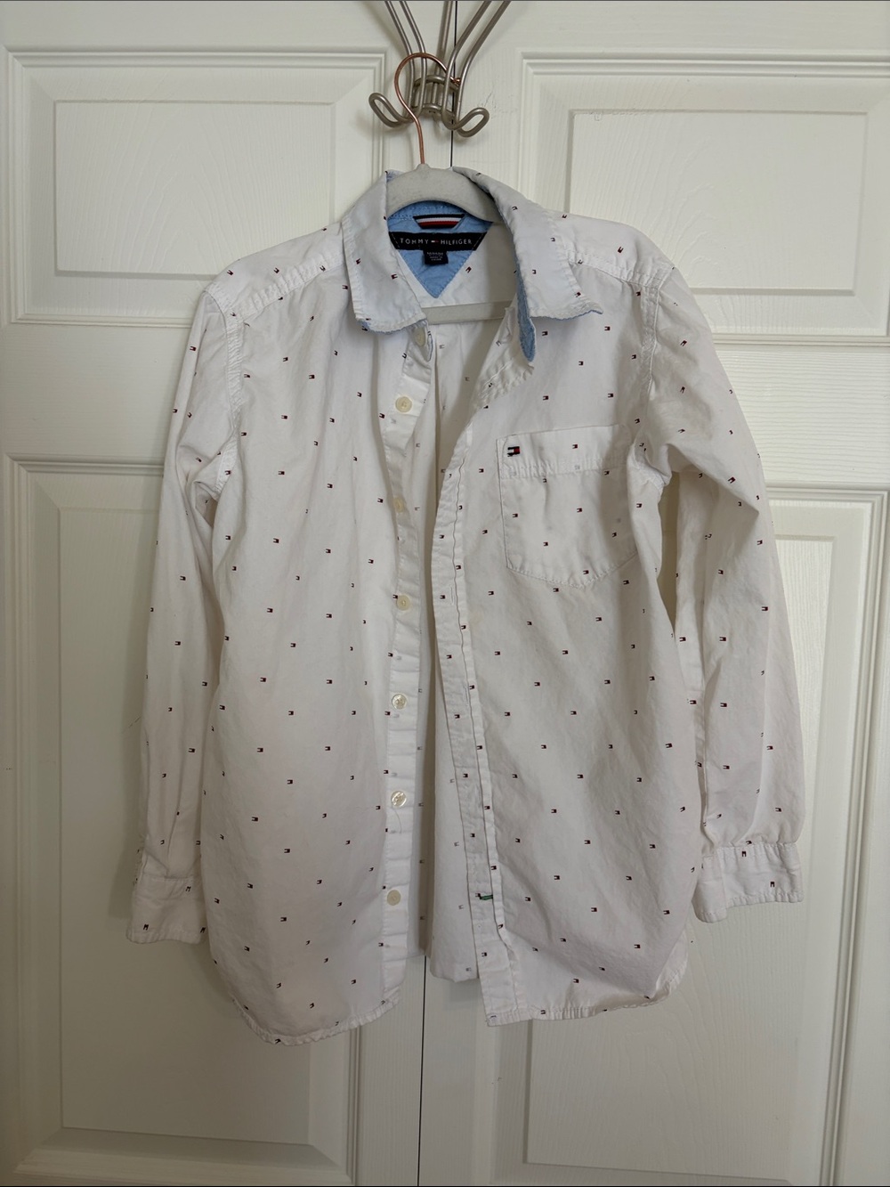 Tommy Hilfiger White Button-Down Shirt with Micro Flag Print
